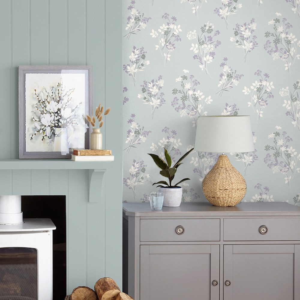 Igerna Floral Wallpaper 119857 by Laura Ashley in Pale Duck Egg Blue